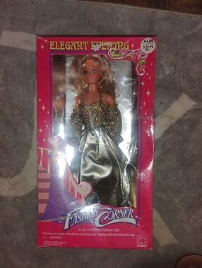 Fashion Corner LA Blonde Doll in Gold Glitter Gown with Pink Box